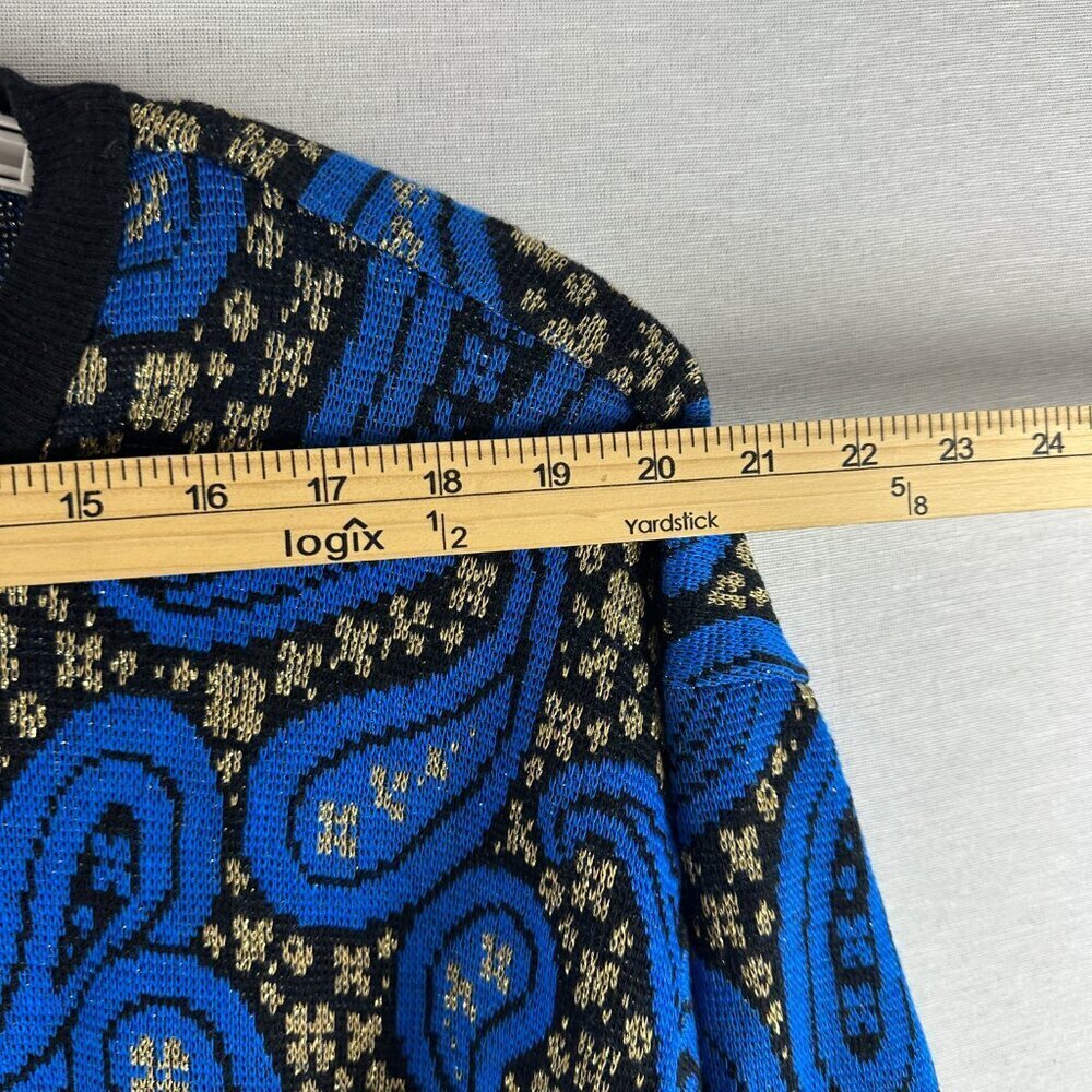 TOP NOTCH WOMEN'S VINTAGE PULLOVER SWEATER BLUE, BLACK & GOLD PAISLEY DESIGN XL - Picture 5 of 8